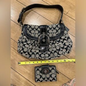 Vintage Coach Handbag Purse Black Gray Buckle Y2K 9x13x2.5 in + wallet